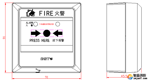 海灣J-SAM-GST9121B手動(dòng)火災(zāi)報(bào)警按鈕示意圖